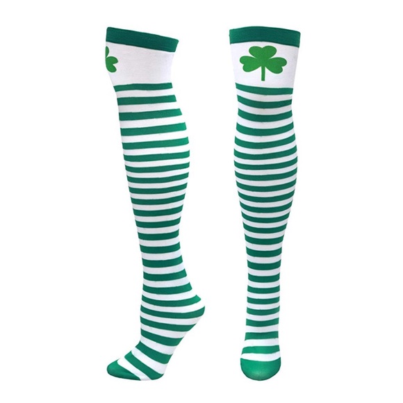 Green & White Stripe Thigh High Over Knee Stocking - Picture 2 of 7